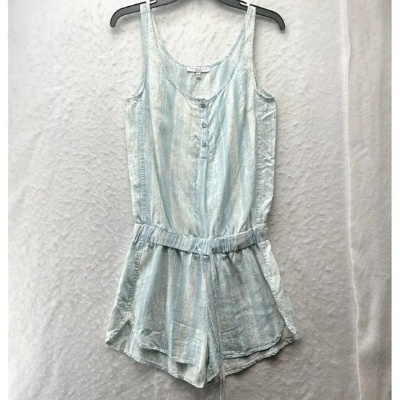 Anthropologie Current Air Romper Women Sz XS Blue White Drawstring Elastic Waist - Picture 1 of 12